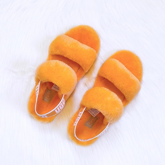 UGG Oh Yeah Sheepskin Slide Sandal Slippers In California Poppy - Picture 4 of 7